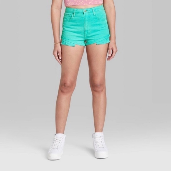 NWT Super-High Rise Cheeky Jean Shorts - Wild Fable™- Aqua Blue SIZE 0 - Picture 1 of 14